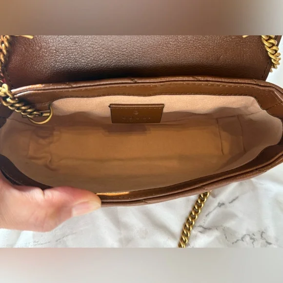 🎀Brand New Gucci Brown Diagonal Matelassé Leather Super Mini Marmont 🎀 - Picture 9 of 12